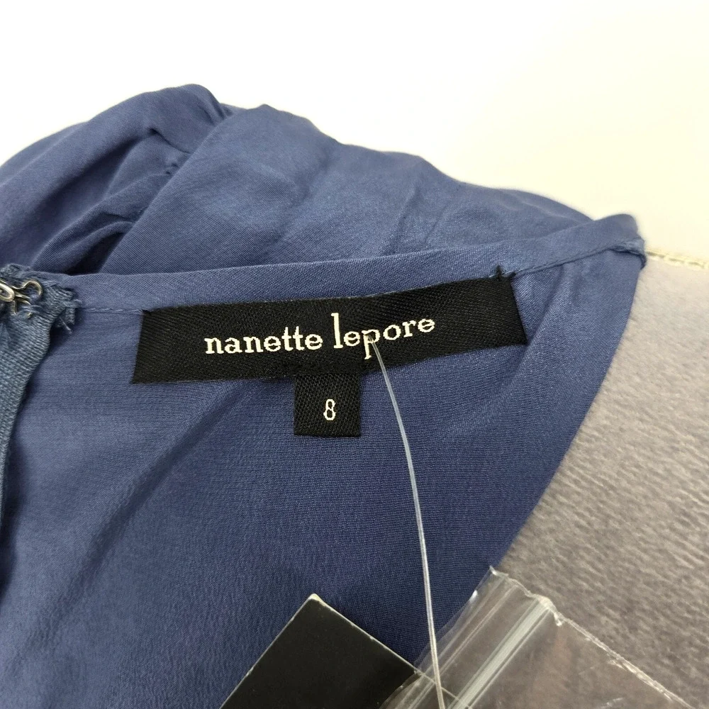 Nanette Lepore Dress Womens 8 Blue Silk Ruffle Front Back Zip Bow Gypsy Colt New